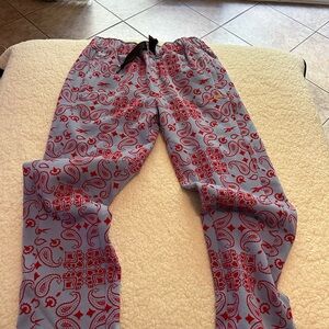 Red and Gray Paisley Print Pants